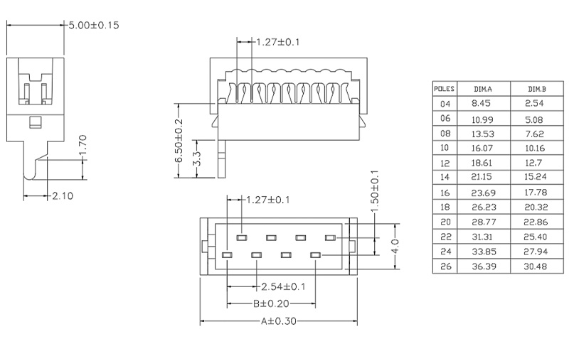 1.27 1.5mm Micro-Match-IDC-Socket6